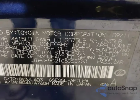 2012 Lexus Is 250 z USA, uszkodzony, nr VIN JTHCF5C21C5053723